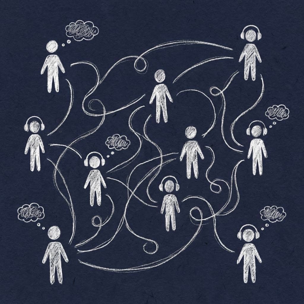 Connected community of listeners sharing ideas